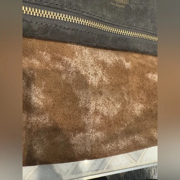 Hammitt Gray Crocodile Textured VIP Bag metallic brown suede and gold Zipper - Picture 3 of 9